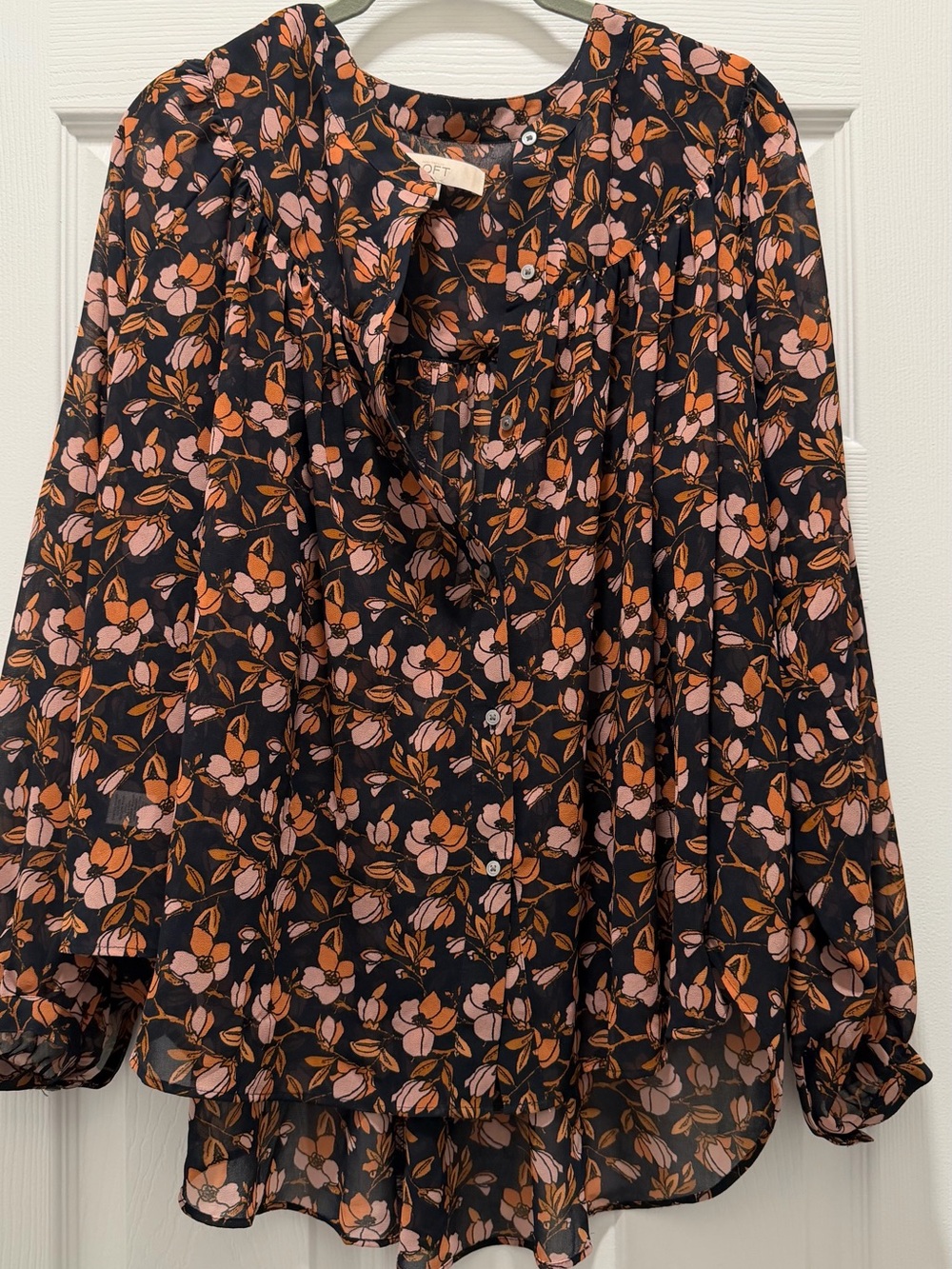 LOFT Black Blouse with Pink & Orange Floral Print